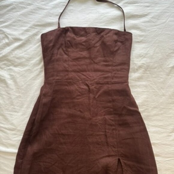 Reformation Linda Linen Dress Size 6 Brown - Picture 4 of 8